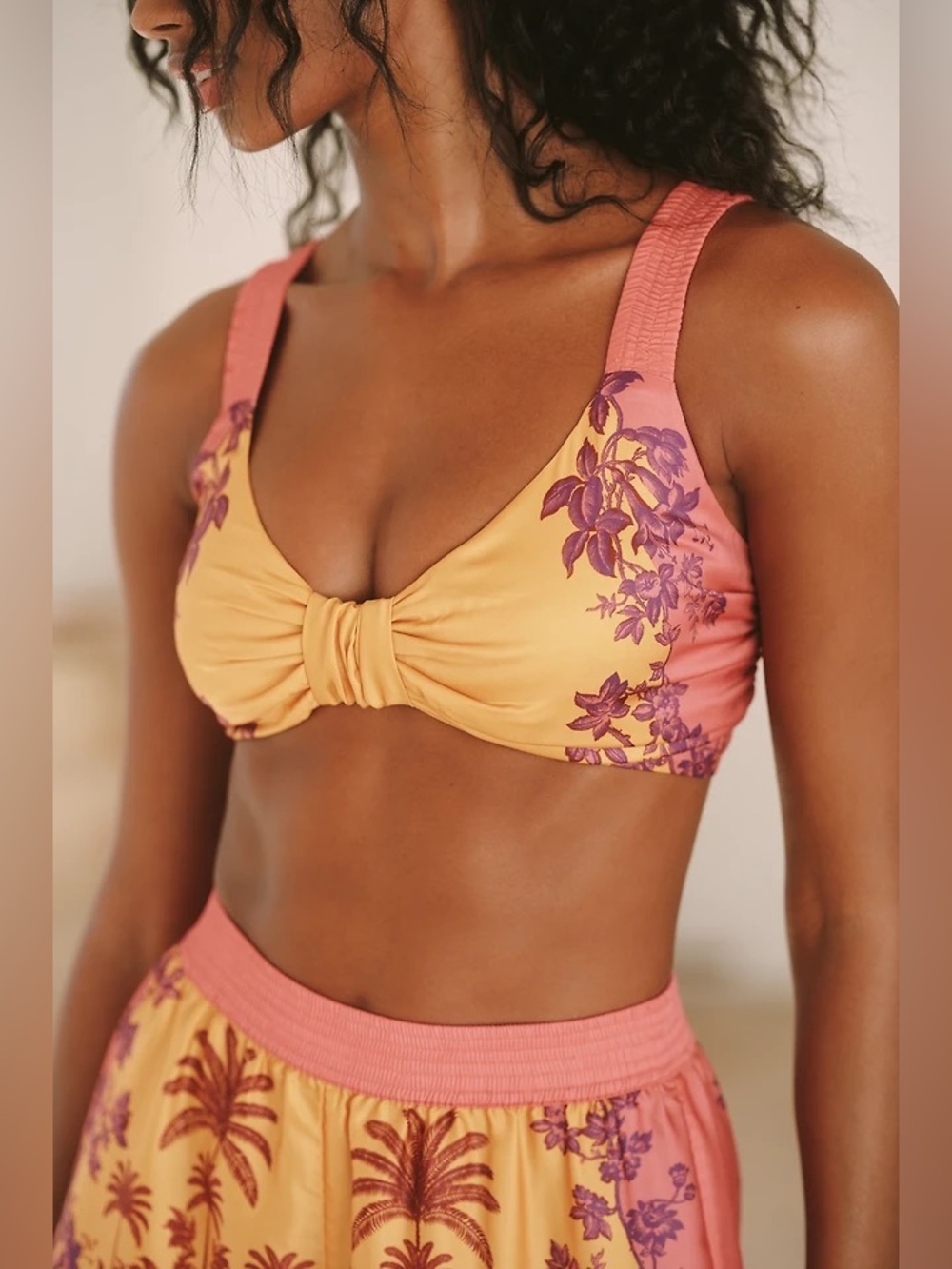 NWT Celandine The Beach Club Crop Top XXS - Pink Pattern